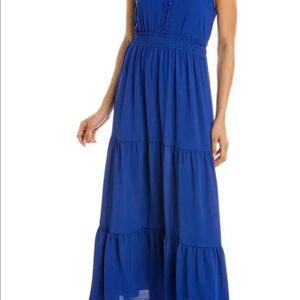 London Times Sleeveless Smocked Waist Maxi Dress